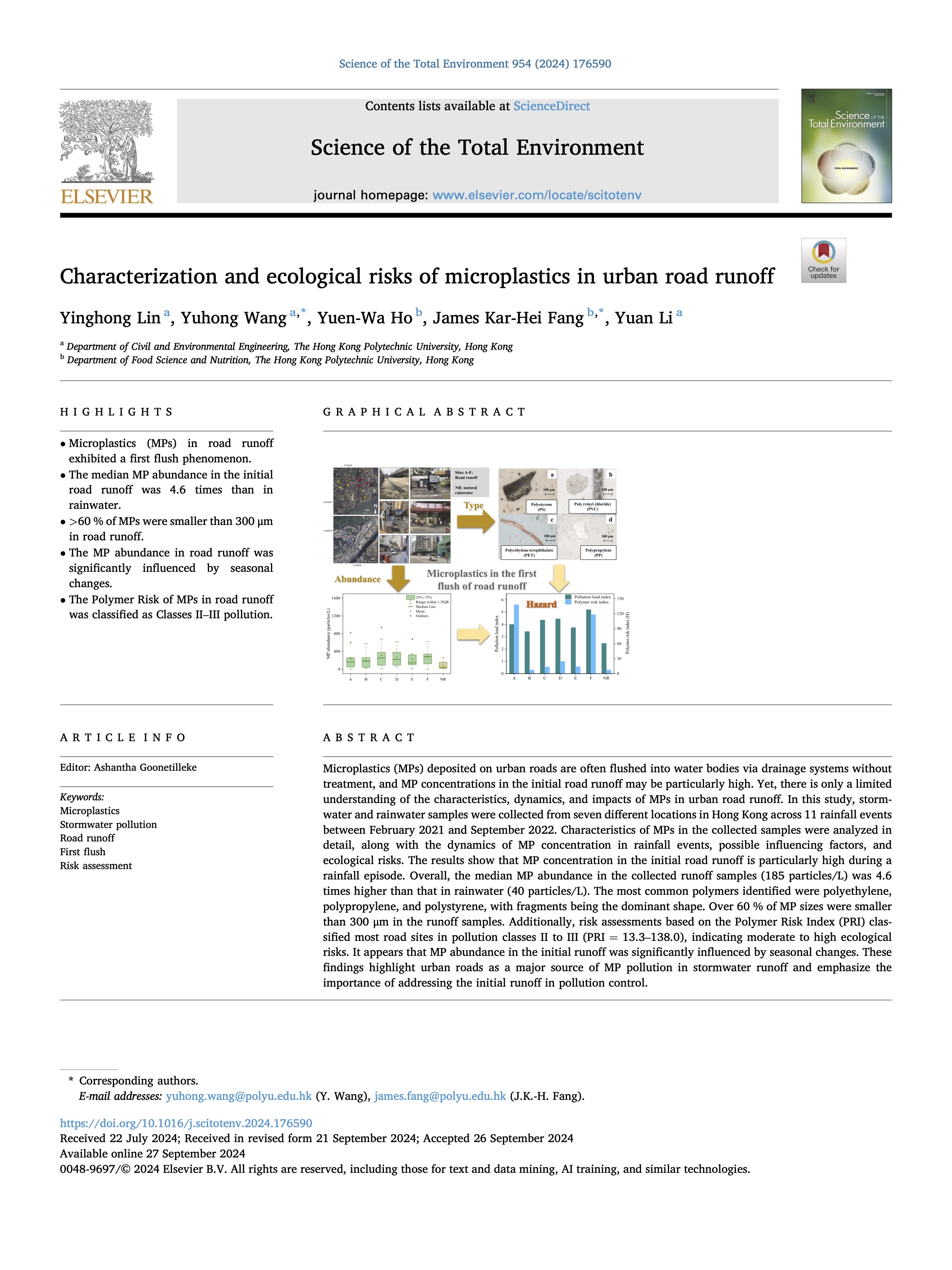 Lin et al. 2024 – Microplastics in urban road runoff